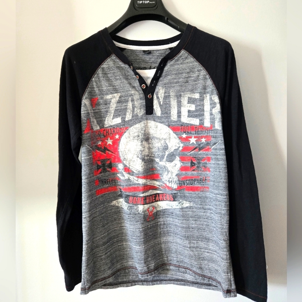 XZAVIER Y2K LTD Edition Skull Longsleeve Henley. Size Medium